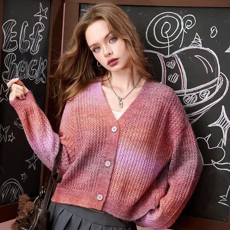 gradient v-neck cardigan sweater, view 8 - MRSLM