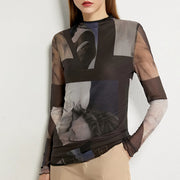 minimalist long-sleeved mesh t-shirt for women - MRSLM