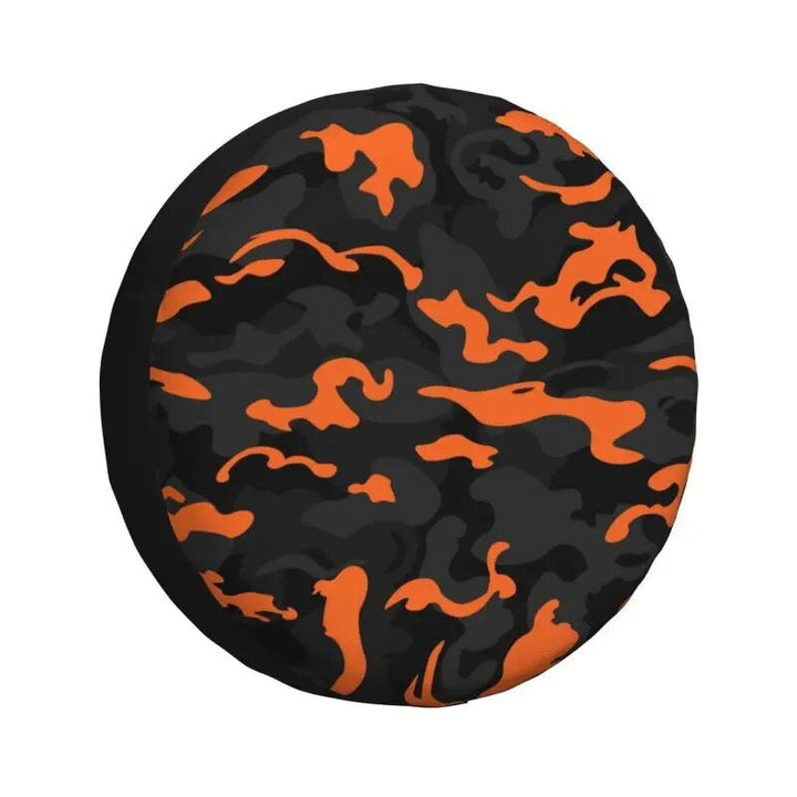 Rugged Camo Spare Tire Cover – Black Orange Camouflage Wheel Protector for Off-Road and Outdoor Vehicles