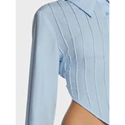 blue lace-up back blouse, view 8 - MRSLM
