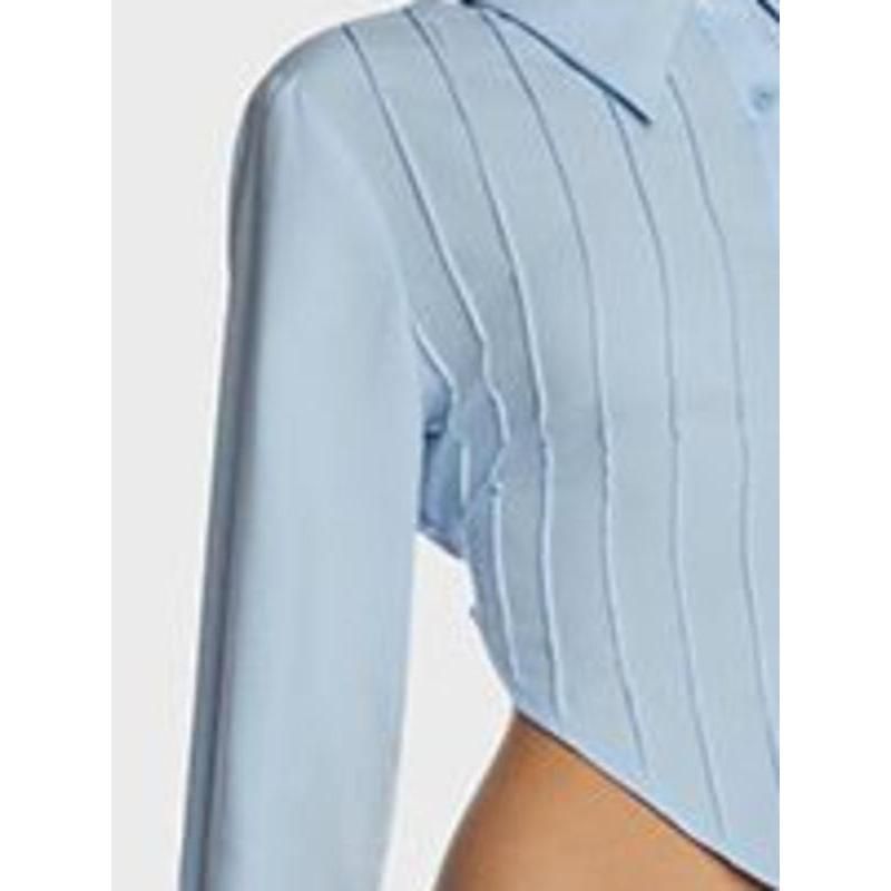 blue lace-up back blouse, view 8 - MRSLM