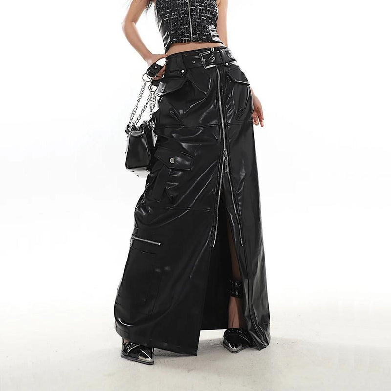 pu leather a-line skirt for women - MRSLM