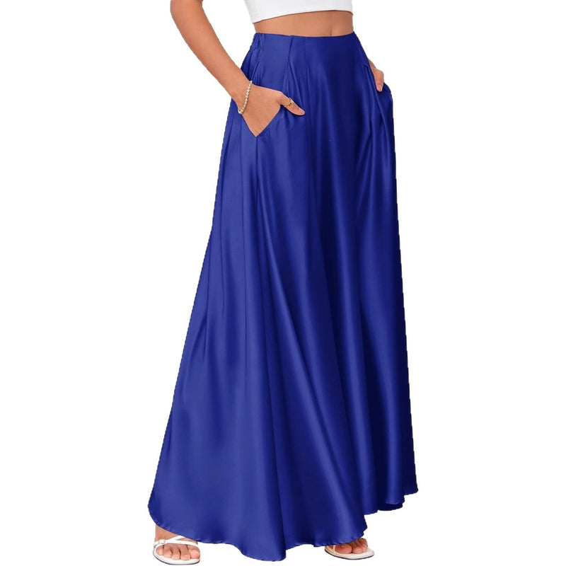 Women's satin A-line midi skirt with pockets, view 2 - MRSLM