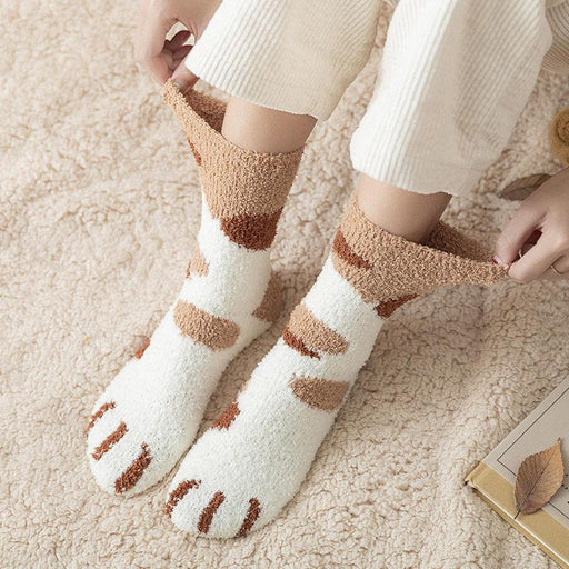 cat paw fleece socks for women - MRSLM