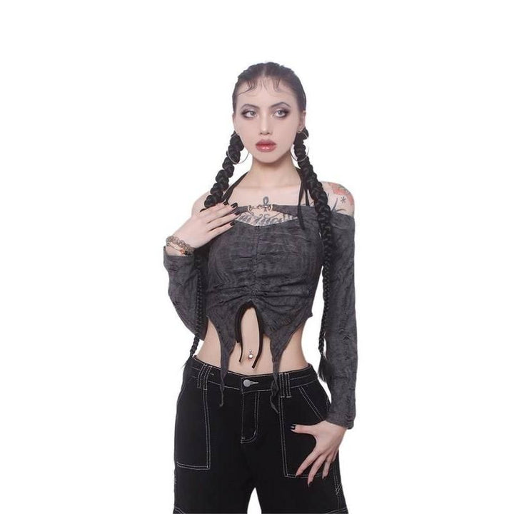 Ripped Drawstring Halter Top