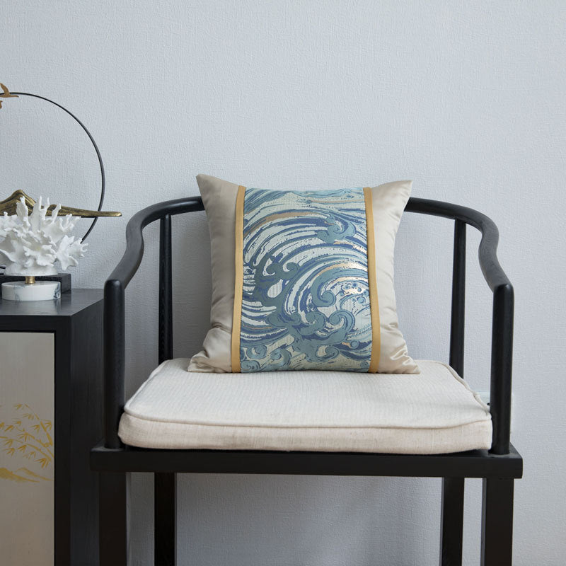 blue jacquard patchwork pillowcase, view 2 - MRSLM