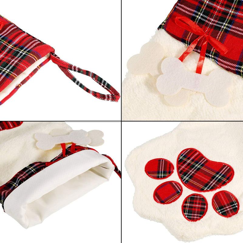 Buffalo plaid pet Christmas stocking with paw print, view 10 - MRSLM