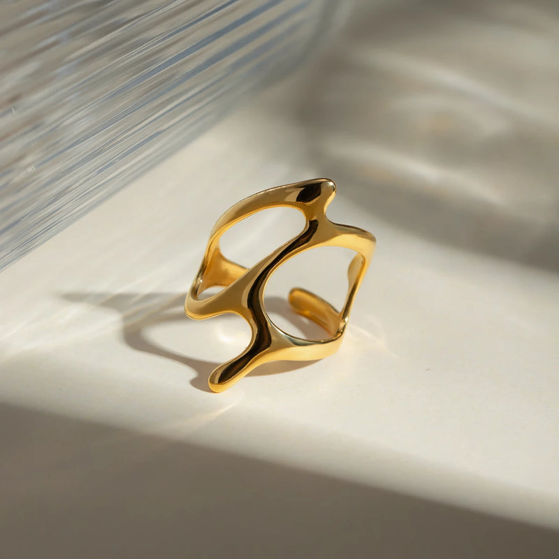 stainless steel irregular geometry gold ring, view 4 - MRSLM