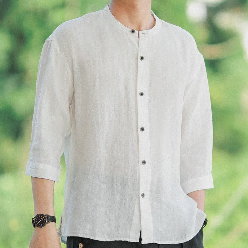 Men's stand collar linen shirt - MRSLM