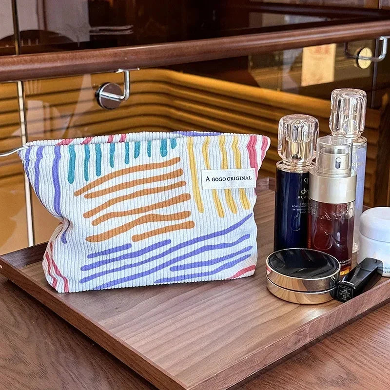 Corduroy striped makeup organizer bag, view 3 - MRSLM