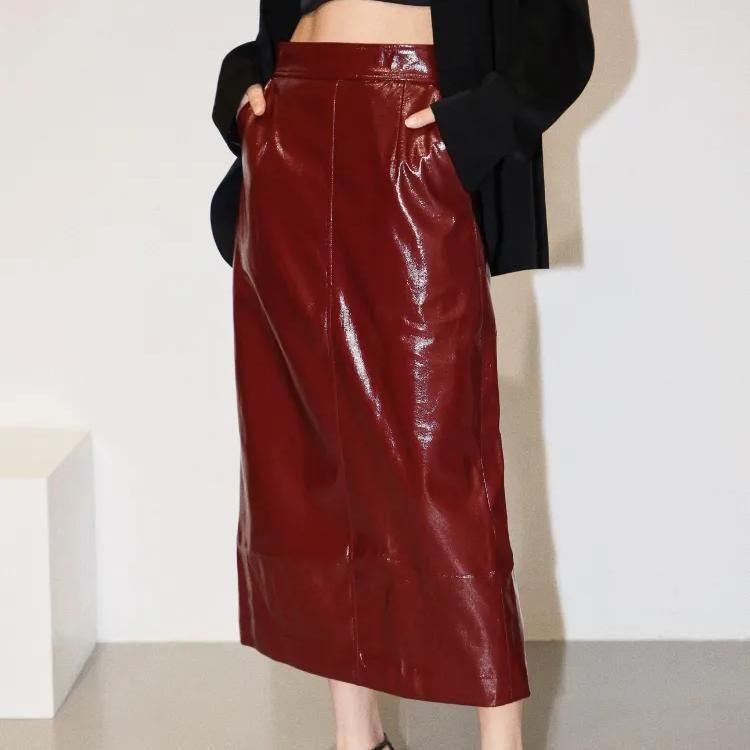 reflective pu leather midi skirt - MRSLM