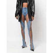 high waist mesh patchwork flare denim pants, view 2 - MRSLM