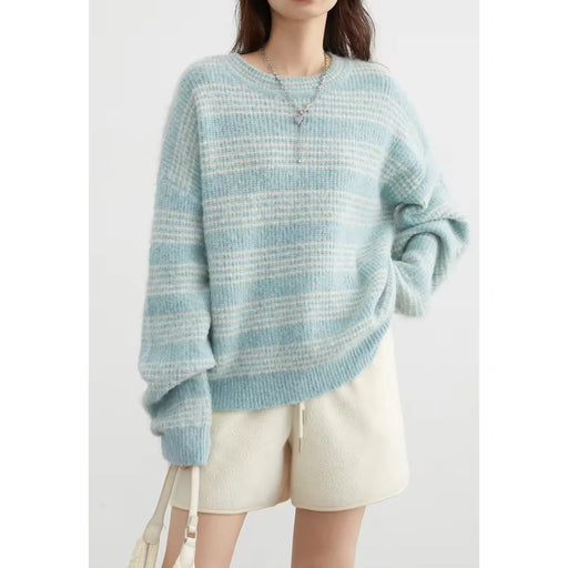 women's loose striped round neck sweater, view 2 - MRSLM