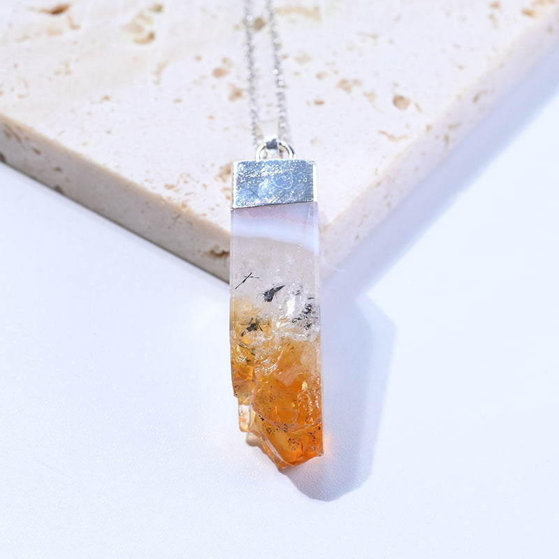 Yellow crystal rectangle pendant necklace, view 7 - MRSLM