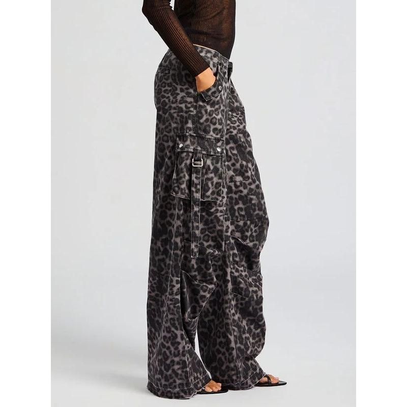 leopard print wide leg trousers, view 3 - MRSLM