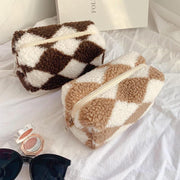 plush plaid barrel makeup bag - MRSLM