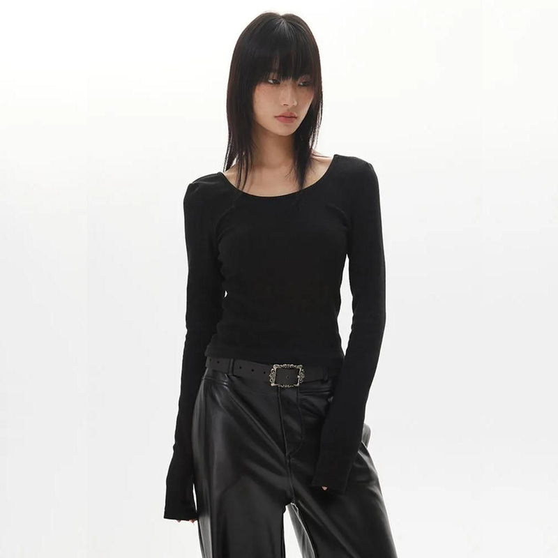 backless long sleeve slim top - MRSLM