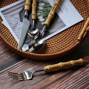 Mirror finish bamboo handle cutlery set, view 4 - MRSLM
