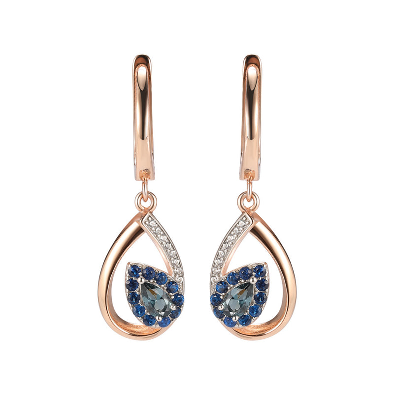 Blue Rose Gold Electroplated Leaf Earrings