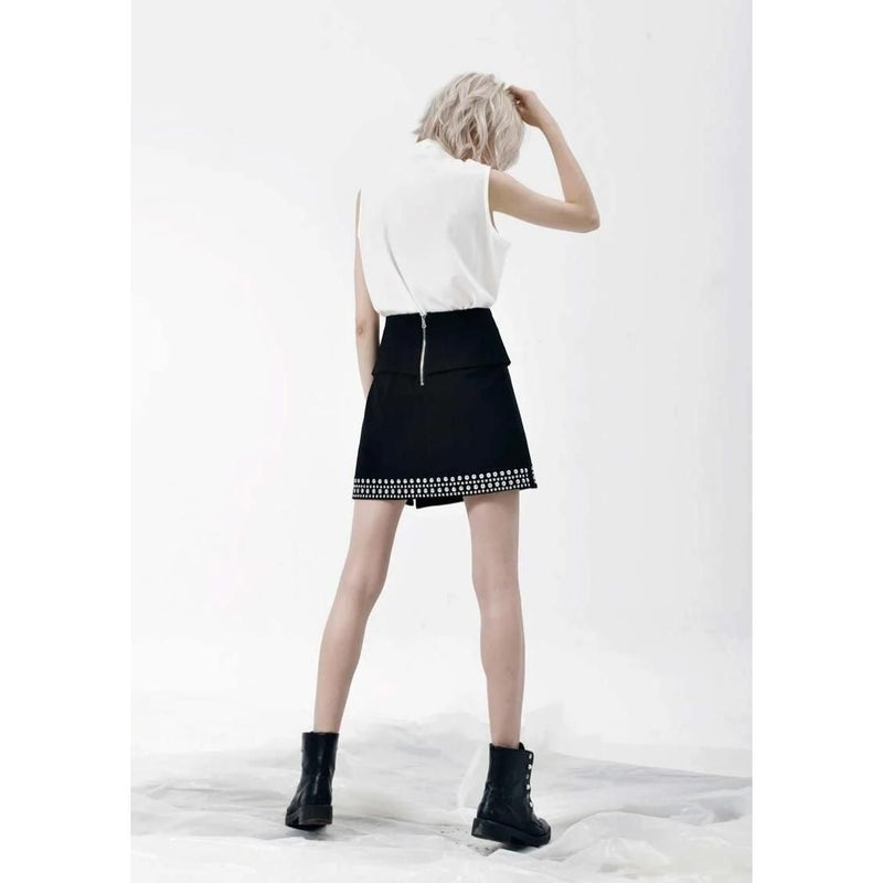 high waist rivet mini skirt, view 7 - MRSLM
