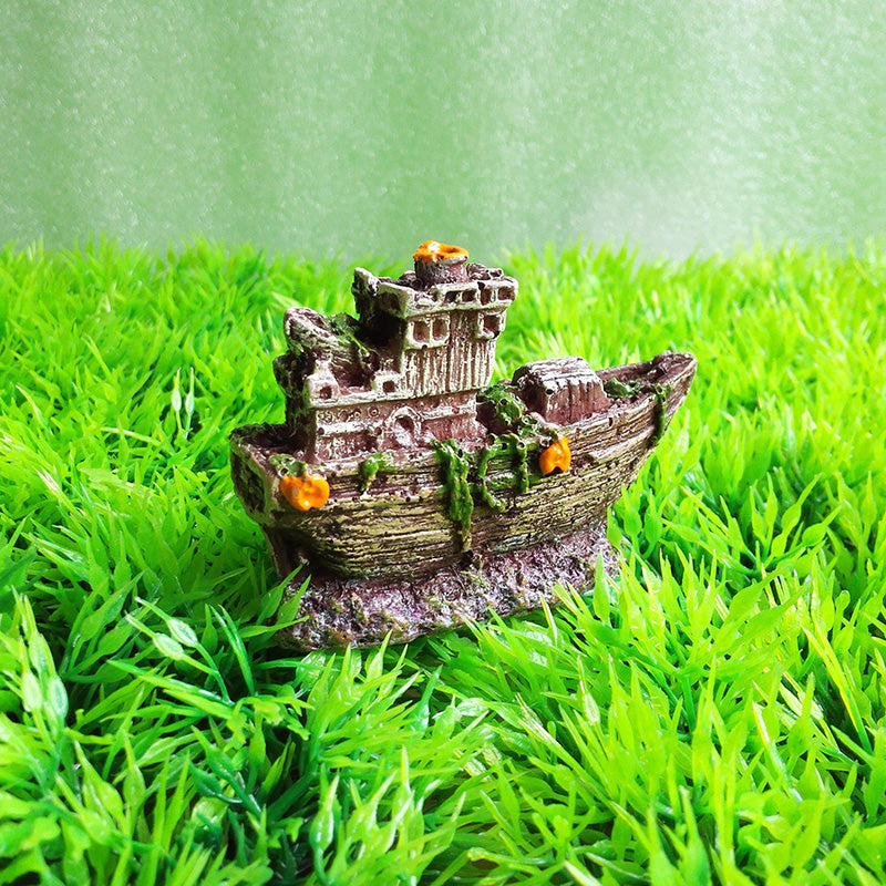 sunken shipwreck aquarium ornament, view 3 - MRSLM