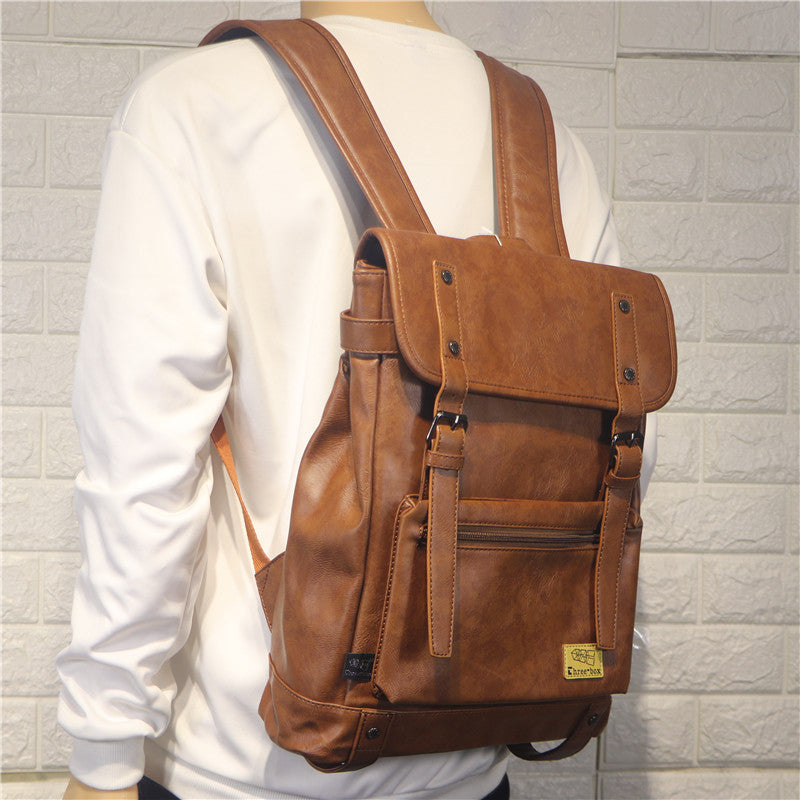 men's PU leather college backpack, view 3 - MRSLM