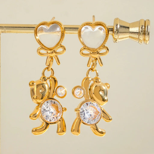 Gold plated panda earrings with cat's eye stone - MRSLM