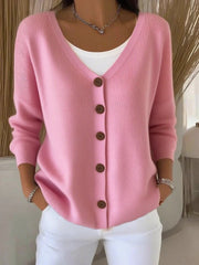 women's solid color button cardigan, view 6 - MRSLM