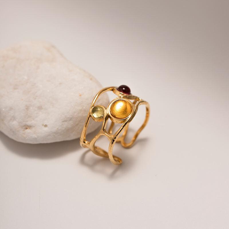 stainless steel mesh open ring with resin diamond - MRSLM