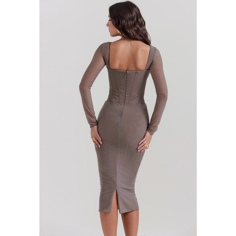 lace strapless midi dress, view 7 - MRSLM