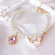 pearl pet collar with rhinestone charm, view 4 - MRSLM
