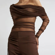 sheer mesh off-shoulder backless t-shirt, view 2 - MRSLM