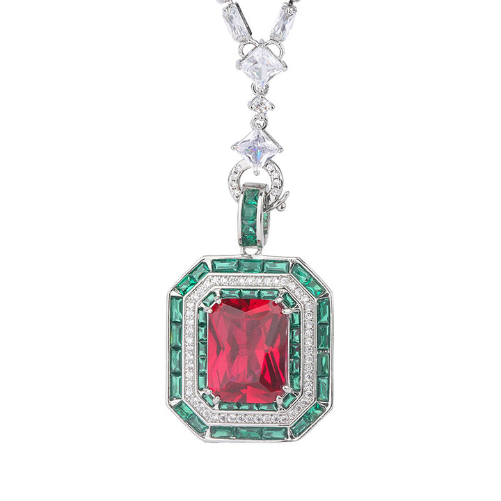 Women's Fashion Simulation Emerald Red Corundum Pendant Necklace