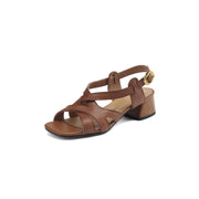 square toe chunky heel leather sandals, view 3 - MRSLM