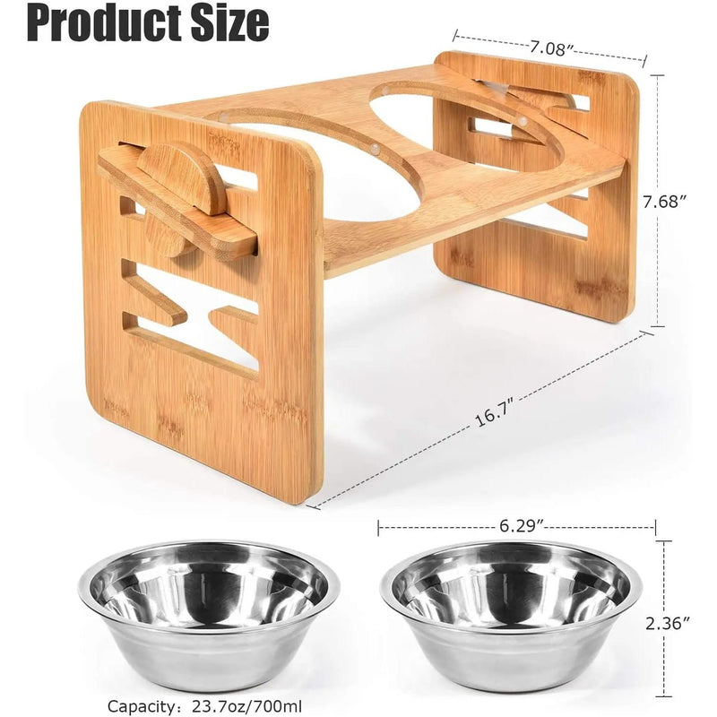 adjustable elevated slanted pet bowl with bamboo stand, view 7 - MRSLM