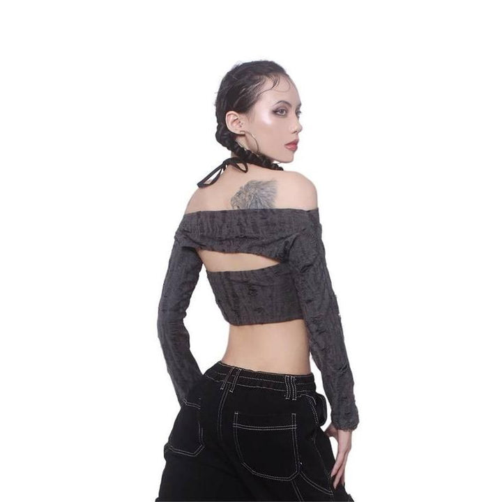 Ripped Drawstring Halter Top