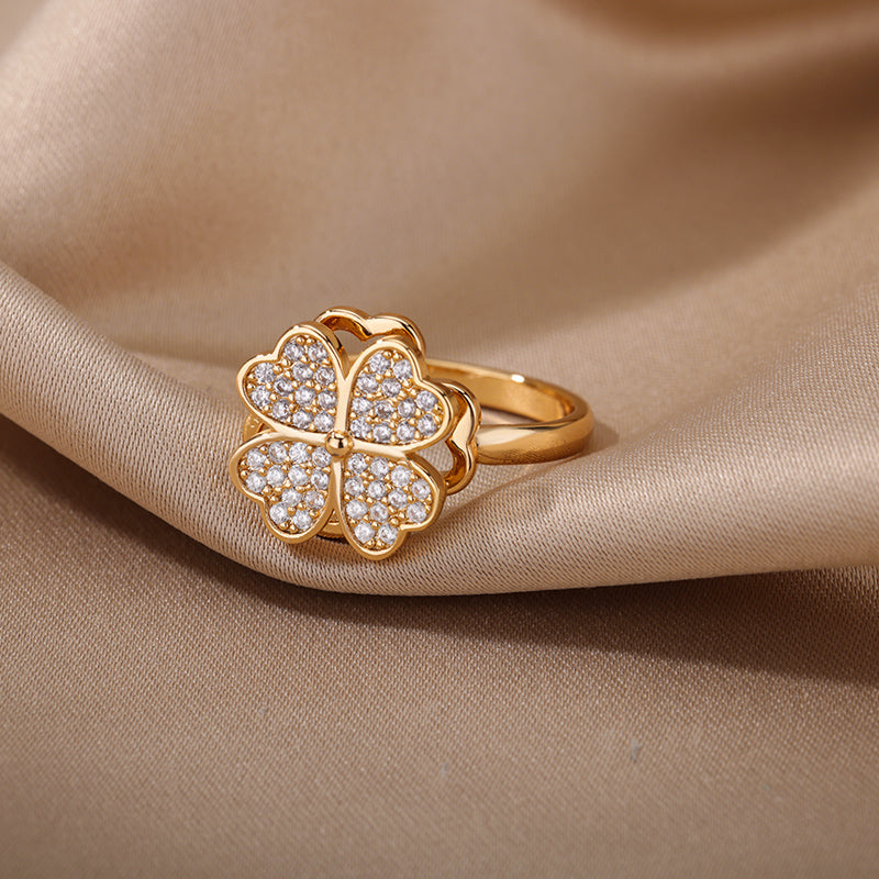 heart and clover adjustable women's ring, view 5 - MRSLM