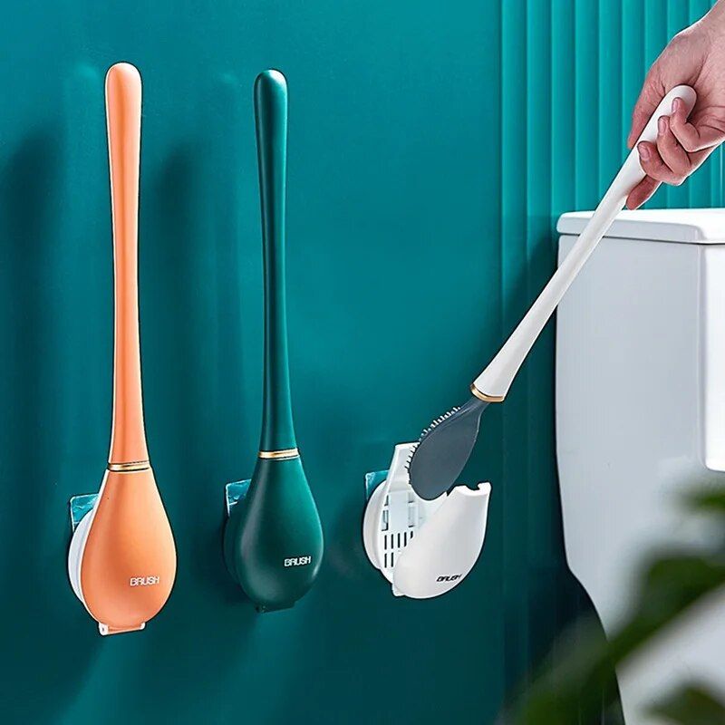 long-handled silicone toilet brush with holder, view 5 - MRSLM