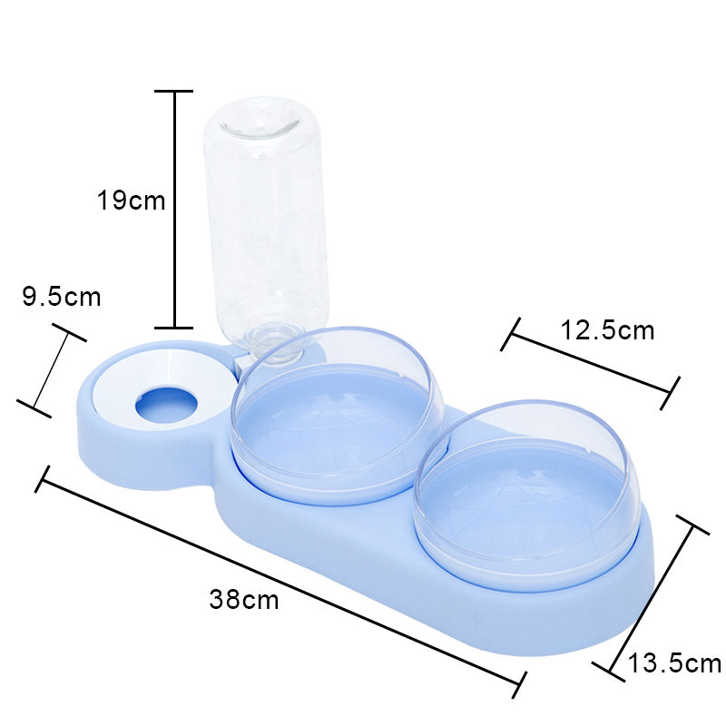 pet feeder with tilted double bowls, view 3 - MRSLM