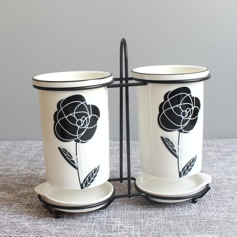 Ceramic chopsticks and utensil storage set, view 4 - MRSLM