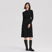 winter corduroy patchwork midi dress, view 4 - MRSLM