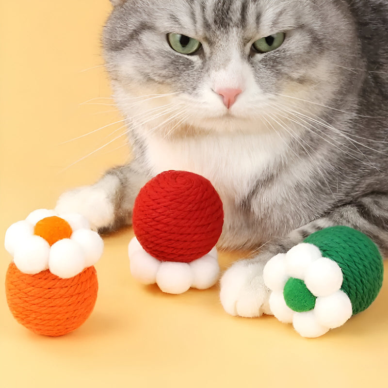 sisal ball cat toy with teaser stick, view 5 - MRSLM