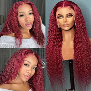 wine red long front lace wig - MRSLM