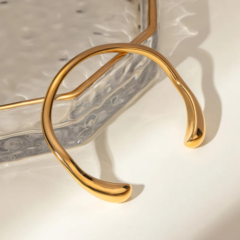 gold plated open bangle bracelet, view 3 - MRSLM