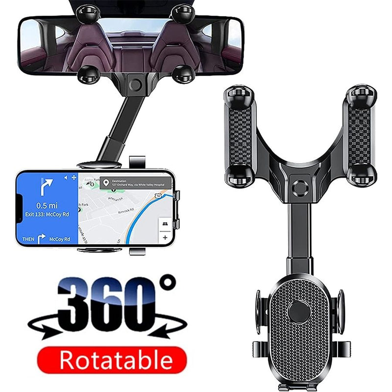 360 rotating car rearview mirror phone mount, view 2 - MRSLM