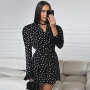 Polka-dot self-tie slim fit dress, view 3 - MRSLM