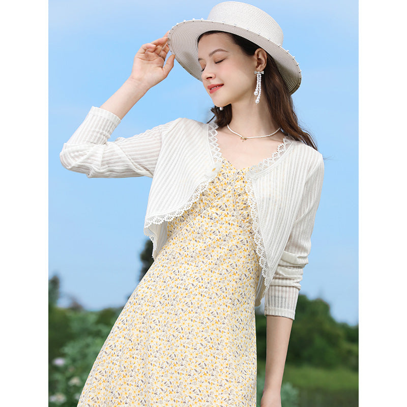 floral lace V-neck jacket, view 2 - MRSLM