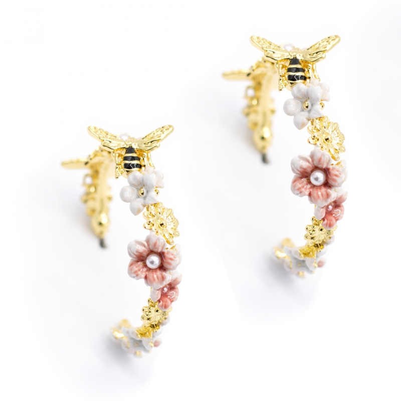 Cartoon Fairy Tale Style Enamel Painted Flower Petals Small Bee Inlaid Jewel Earrings