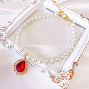 pearl pet collar with rhinestone charm, view 3 - MRSLM