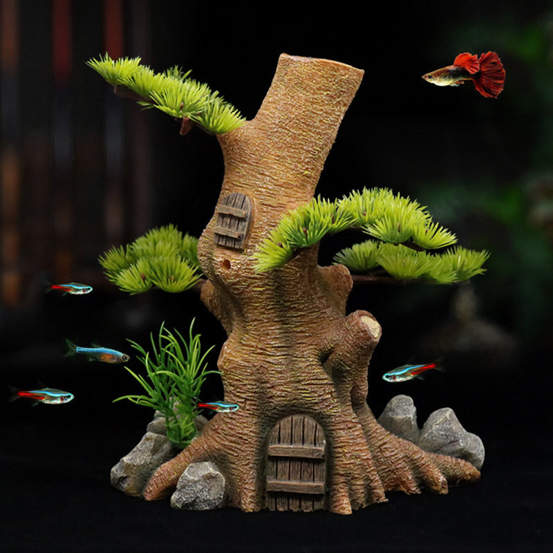 realistic tree trunk aquarium ornament, view 7 - MRSLM